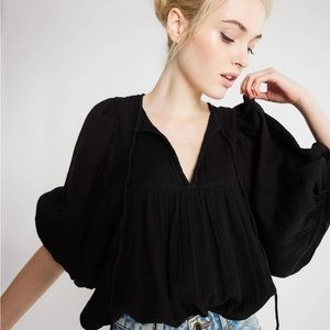 Mille Thalia Black  Boho blouse with puff sleeves size small